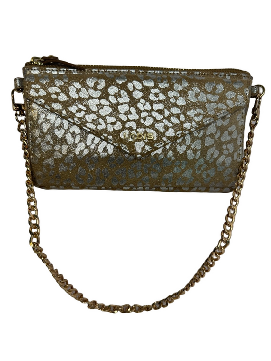 Lodis Handbags - #426 Lodis Small Silver Metallic Leather & Suede Leopard Print Clutch Shoulder
